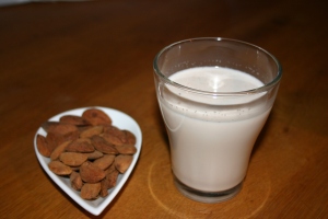 Our almonds and a glass of my home-made almond milk